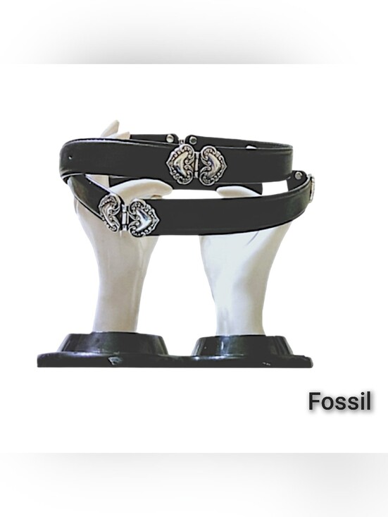 Fossil Accessories - Genuine Black Leather Belt w/Silver Hearts